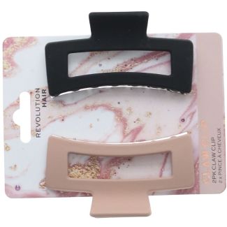 Revolution 2pk Rectangle Matte Clip  - Nude & Black (8.8cm)