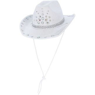Rhinestone Cowboy Hat with Diamante Hat Band - White
