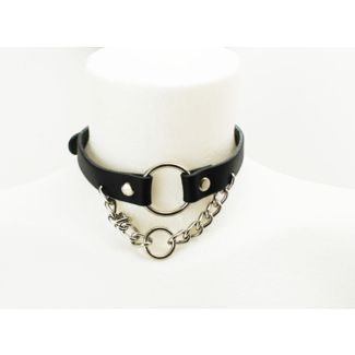 Leather Choker With Ring & Chain 