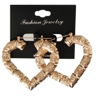 Rose Gold Heart Bamboo Hoop Earrings - 5cm