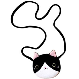 Wholesale Round Soft Fabric Cat Face Shaped Purse With Strap 