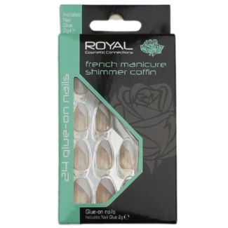 Wholesale Royal Cosmetics 24 Glue-On Nail Tips - French Manicure Shimmer Coffin