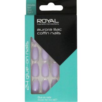 Royal Cosmetics 24 Aurora Lilac Coffin Nail Tips with 2g Glue