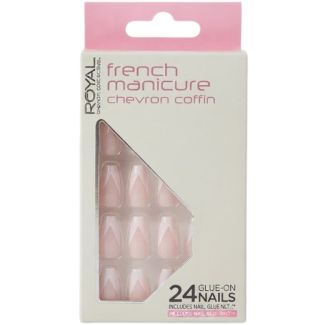 Royal Cosmetics 24 Glue-On Nails - French Manicure Chevron Coffin