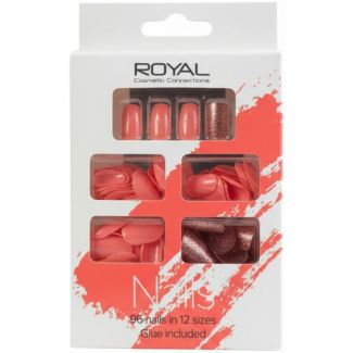 Royal Cosmetics 96 Nails 12 Size  - Glitter Coral (Glue Included)