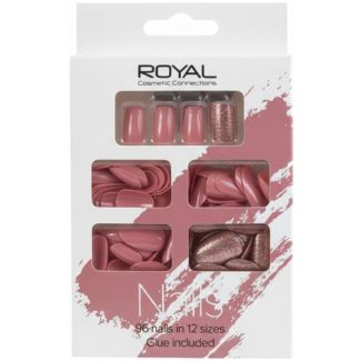 Royal Cosmetics 96 Nails 12 Size  - Glitter Damson (Glue Included)