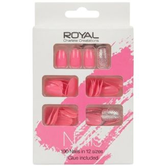 Royal Cosmetics 96 Nails 12 Size  - Glitter Pink (Glue Included)