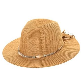 Unisex Straw Fedora hat With a Shell Band - Assorted Colour & Sizes 