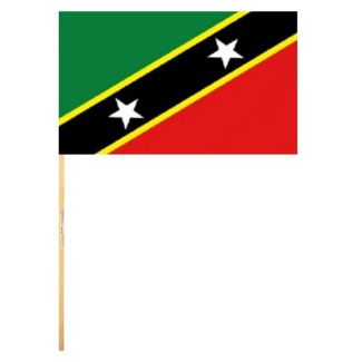 Saint Kitts and Nevis Hand Flag With Wooden Stick - 18" x 12"