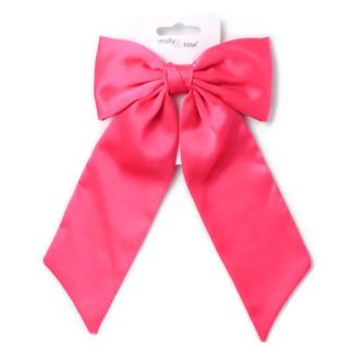 Wholesale Satin Bow With Long Tails On Barrette Clip 10cm - Fuchsia 