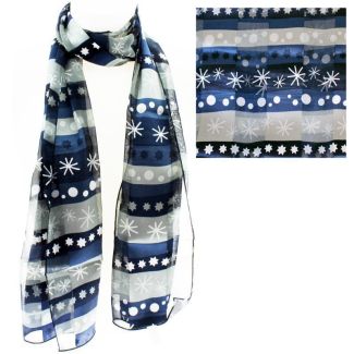 Satin Scarf - Winter Pattern Navy & Silver