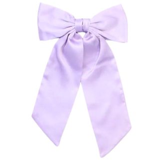 Satin Bow With Long Tails On Barrette Clip 13cm - Lilac