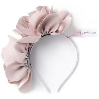 Satin Covered Aliceband With Double Flower - Champagne Grey (5mm Wide)