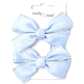 Satin Fabric Pastel Bow With Diamante Stud - Assorted Colours (4.5cm)