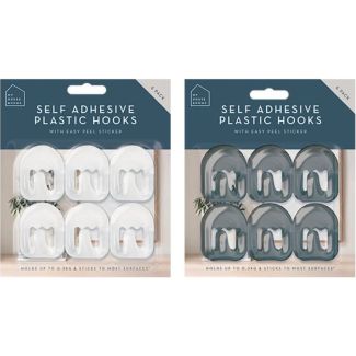 Self-Adhesive Plastic Hooks – Pack of 6 (Assorted Colours)