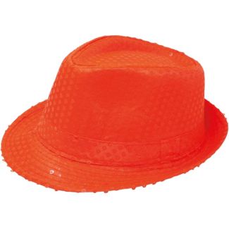 Sequined Gangster Hat for Adults - Neon Orange