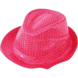 Sequined Gangster Hat for Adults - Neon Pink