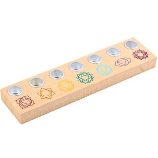 Seven Chakra Wooden Candle Holder – (17cm Width)