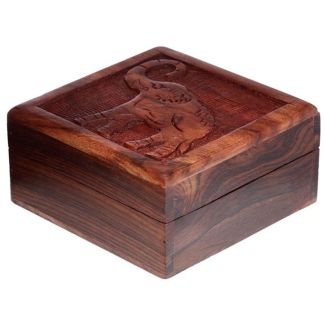 Sheesham Wood Carved Elephant Trinket Box