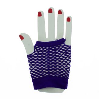 Short Ladies Fishnet Gloves - Purple