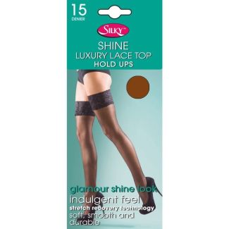 Silky's 15 Denier Super Shine Lace Top Hold Ups - Medium (Melon)