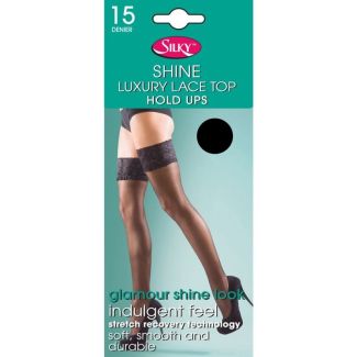 Silky's 15 Denier Super Shine Lace Top Hold Ups - X-Large (Black)