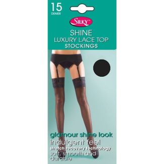 Silky's 15 Denier Super Shine Lace Top Stockings - Barely Black (One Size)