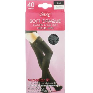 Silky's 40 Denier Lace Top Hold Ups - Black (One Size)