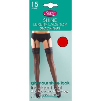 Silky's Super Shine Lace Top Stockings - One Size (Red)