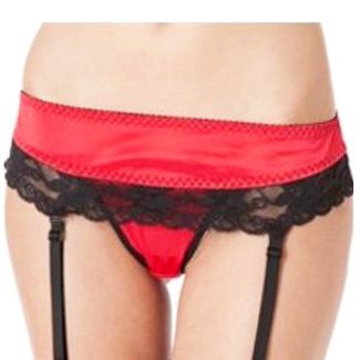 Silky Satin Suspender Knickers Red & Black (Large)