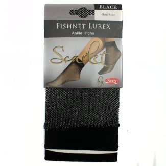 Silky Scarlet Fishnet Lurex Ankle Highs (One Size) - Black
