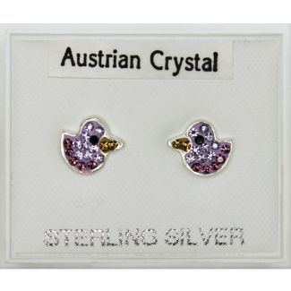Silver Austrian Crystal Duck Studs-Asst Colours(8mm)