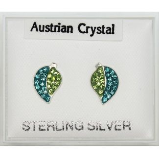 Silver Austrian Crystal Leaf  Studs Asst. (9mm)