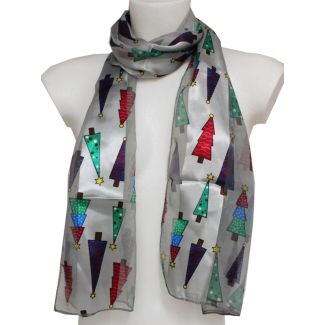 Ladies Christmas Tree Design Scarf - Silver