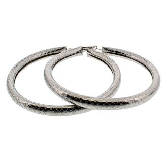 Silver Criss Cross Patterned Hoop Earrings - 8.9cm 