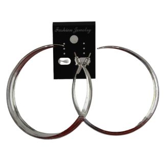 Silver Round Basic Pattern Hoop Earrings - 6cm