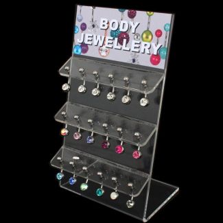 Silver Steel Belly Bars With Assorted Colours Crystals- 15mm