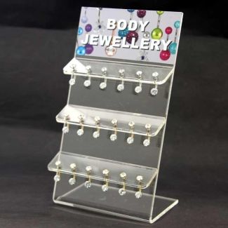 Silver Steel Belly Bars With Clear Crystals- 18mm