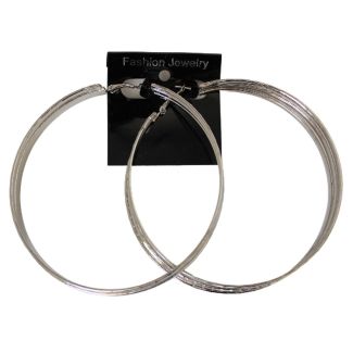 Silver Three Row Patterned Hoop Earrings 