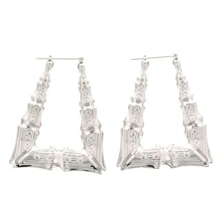 Silver Triangle Bamboo Hoop Earrings - 7.5cm