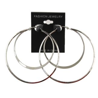 Wholesale Silver Two Row Plain Hoop Earrings