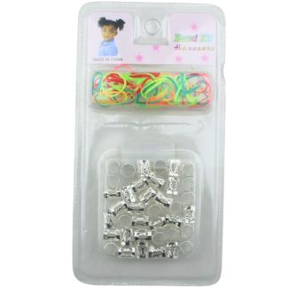 Silver Adjustable Hair Braid Beads & Elastics Set