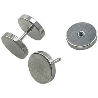 Silver Cylinder Disc Stud Earrings with Screw Back