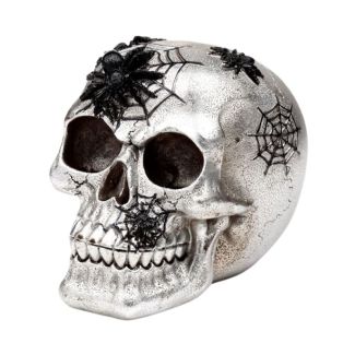 Silver Skull with Black Spiders & Webs - 11cm