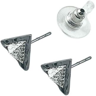 Silver Triangle Stud Earrings with Silver Pyramid and Eye Detail