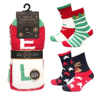 Wholesale Men's Christmas Cosy Socks (Pack of 2) - Assorted Designs 