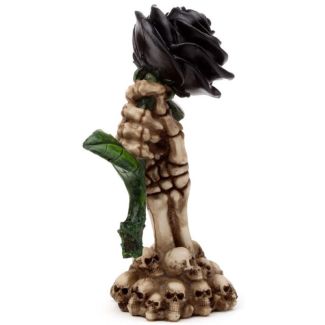 Skeleton Hand Holding Black Rose Figurine - 17cm