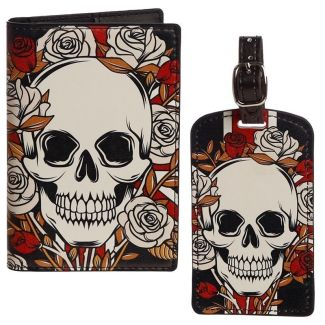 Wholesale Skull and Roses Passport Cover & Luggage Tag Set