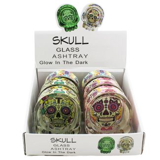 Wholesale Skull Glass Glow In The Dark Ashtray - Assorted 