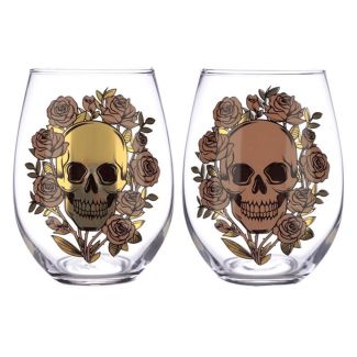 Skulls and Roses Set of 2 Glass Tumblers